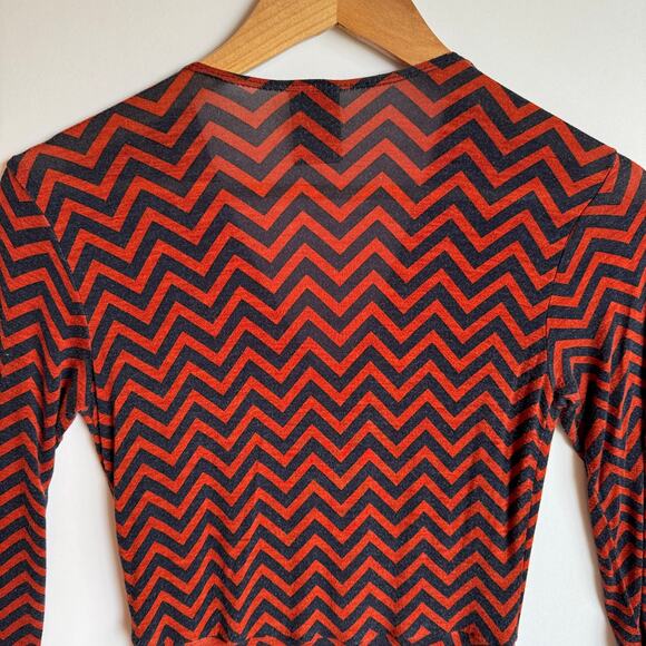 Agnes and Dora Chevron Print Midi Dress Size Extra Small Blue Red Pockets - Picture 4 of 14